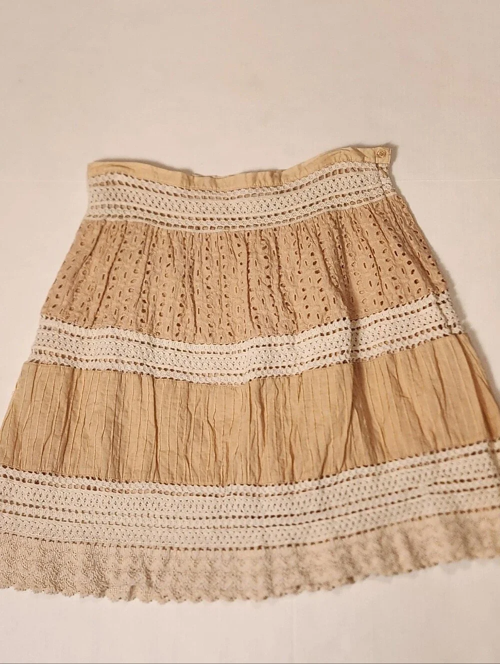 VTG 100% Cotton Forever 21 Cream Tan Neuteal Eyelet Crochet Skirt Large L EUC